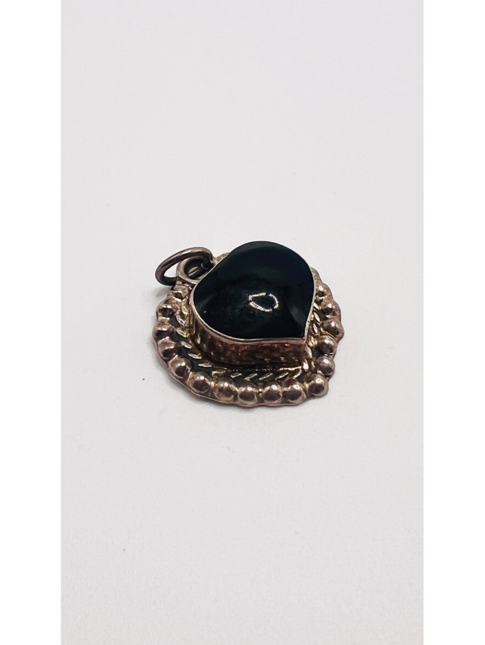 Vintage Taxco Mexico 925 Sterling Silver Black Onyx Heart Pendant 9.10g